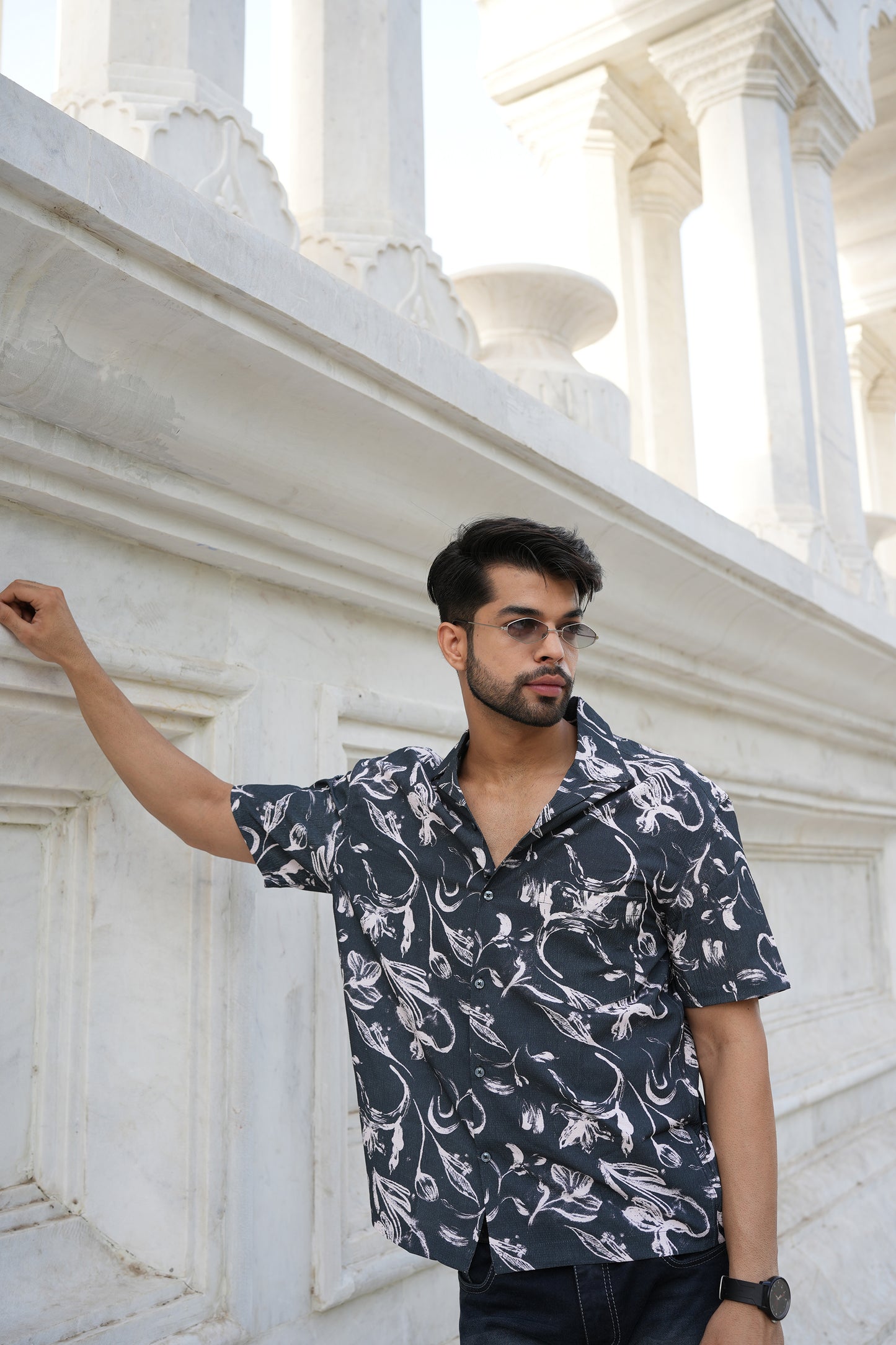 TINTED BLACK LEAF BOWLING SHIRT