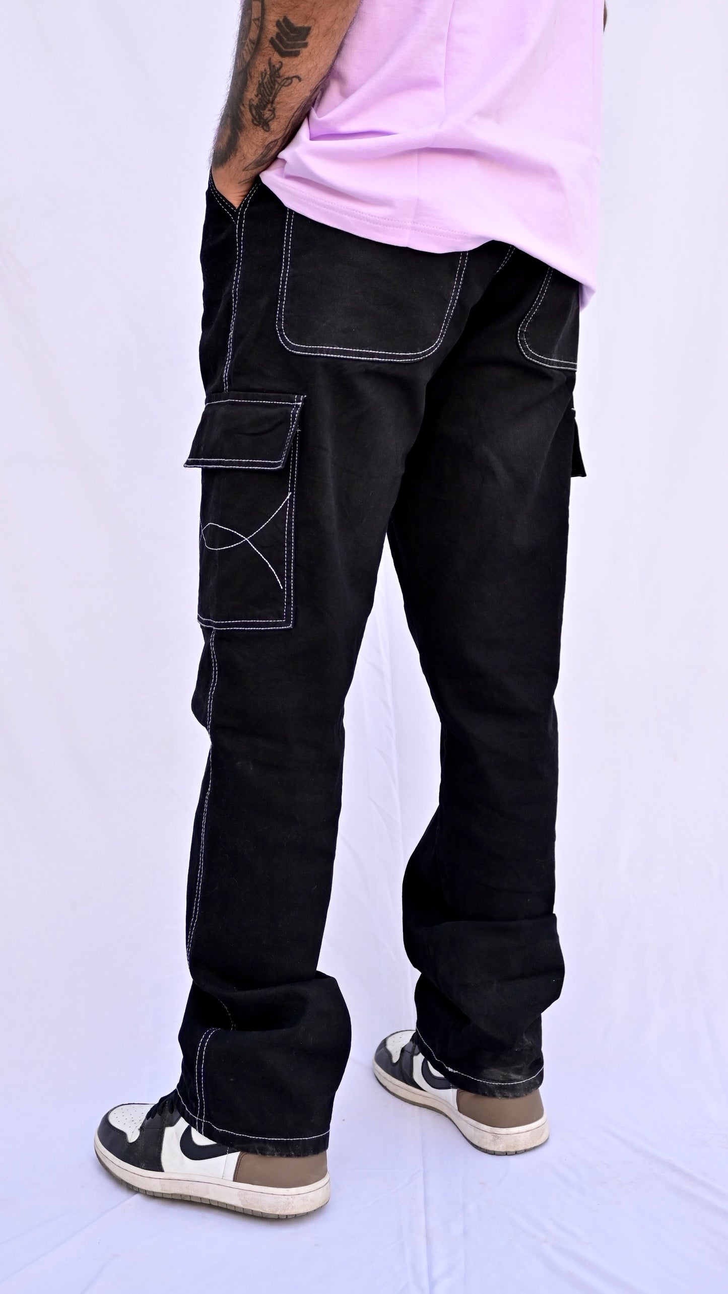 Black Denim Cargo Pants