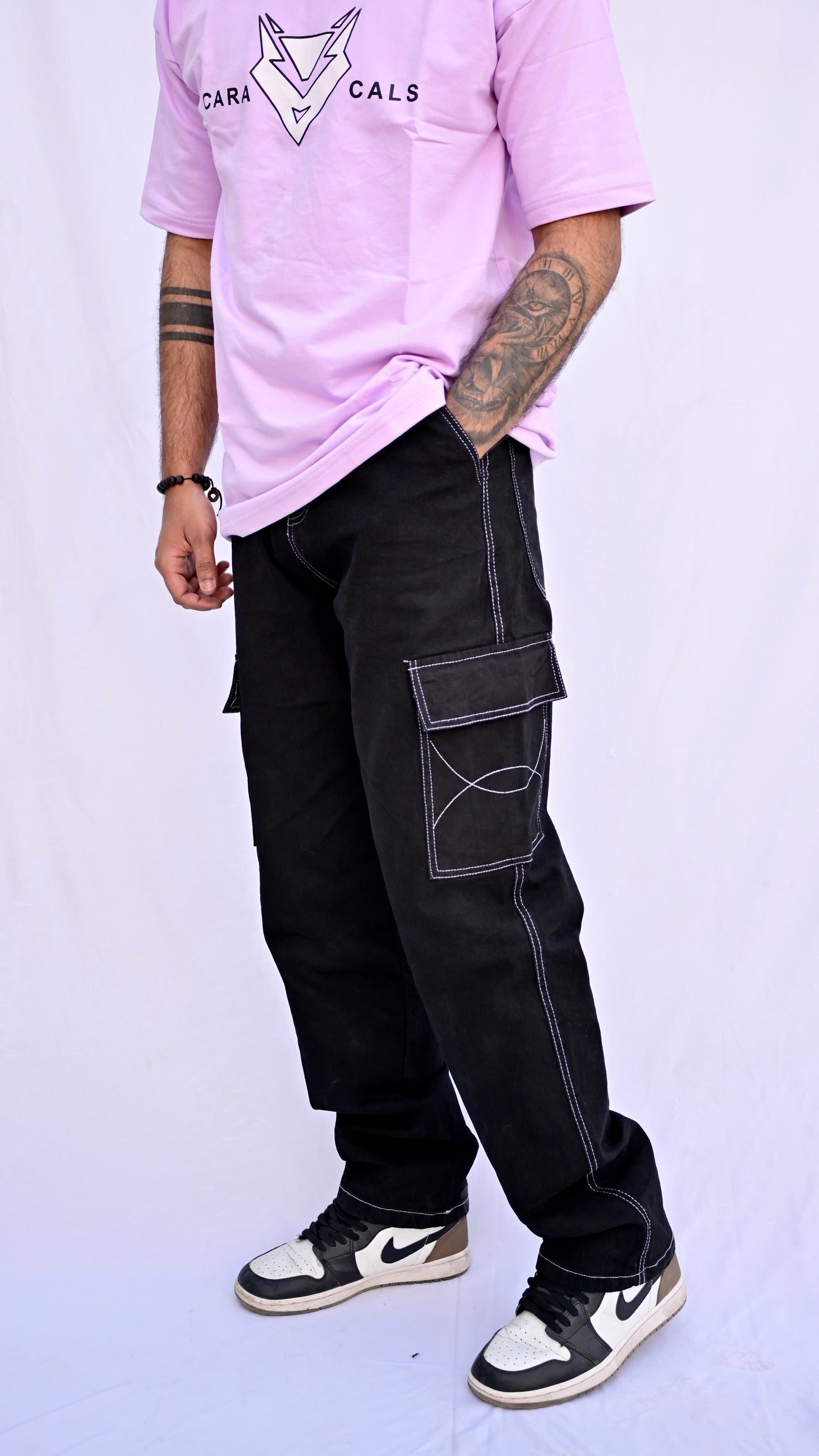 Black Denim Cargo Pants