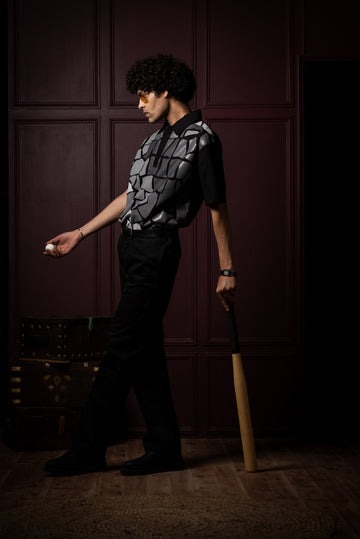 CARACALS STONE GRID POLO T-SHIRT